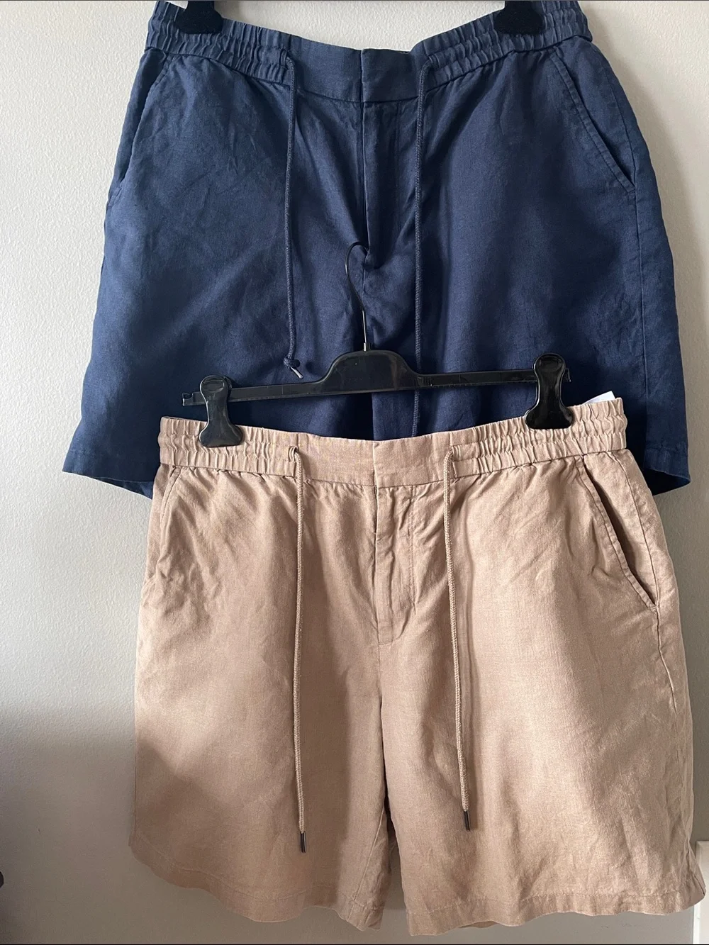 100% Linen Drawstring Shorts - Navy and Beige Nordstrom